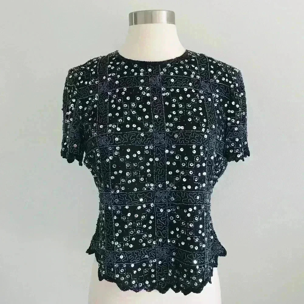 Vintage Papell Boutique Silk Beaded Top Blouse